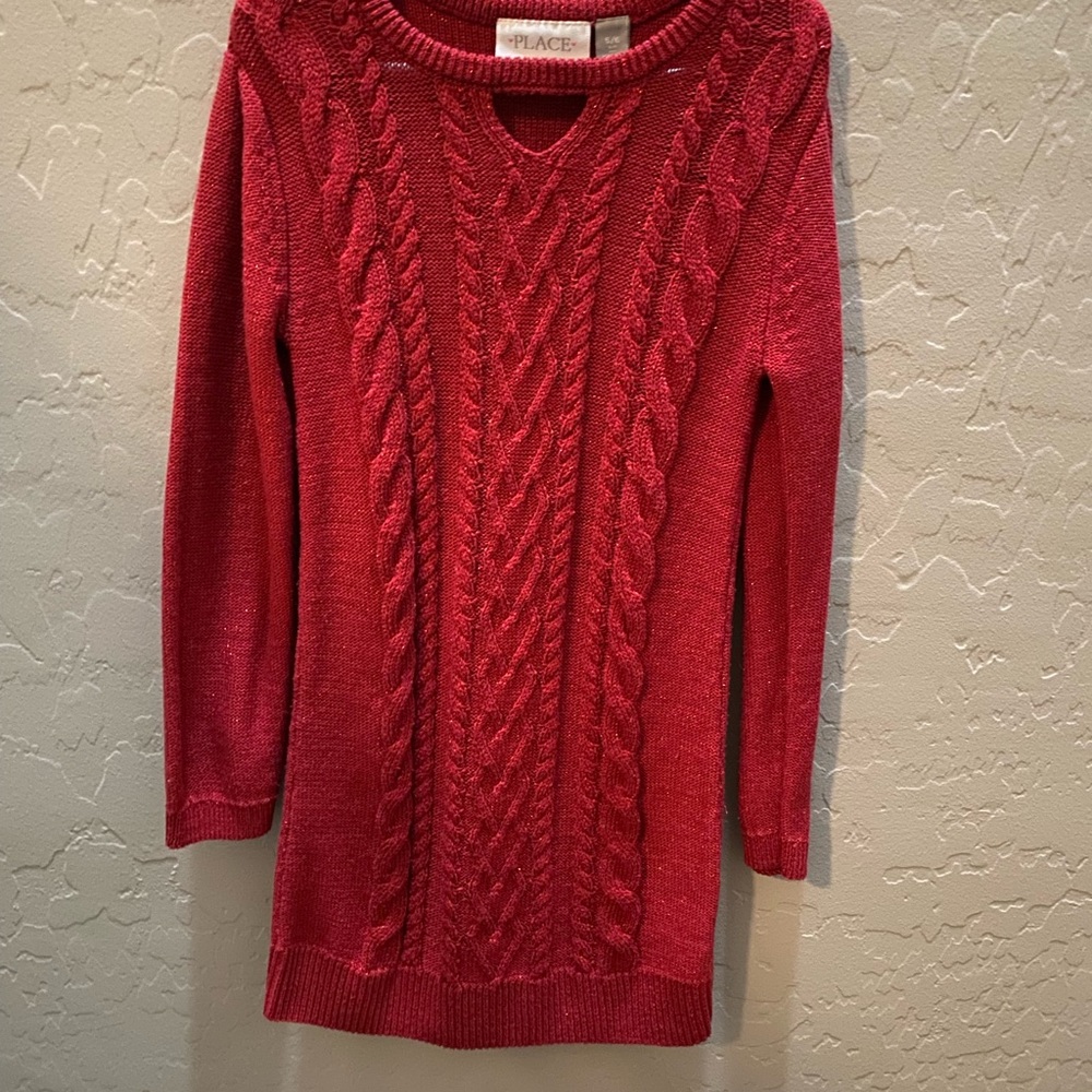 Girls youth sweater dress Christmas holiday winter red with subtle sparkle